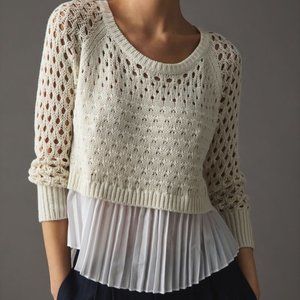 Anthropologie Maeve Layered Pleated Sweater in Ivory size Medium NWoT